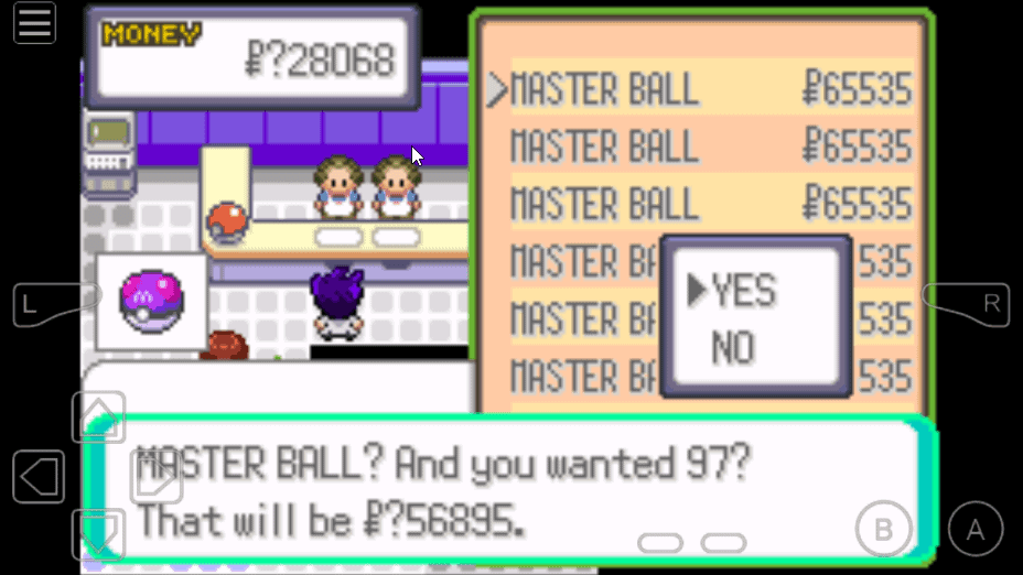 pokemon yellow master ball cheat